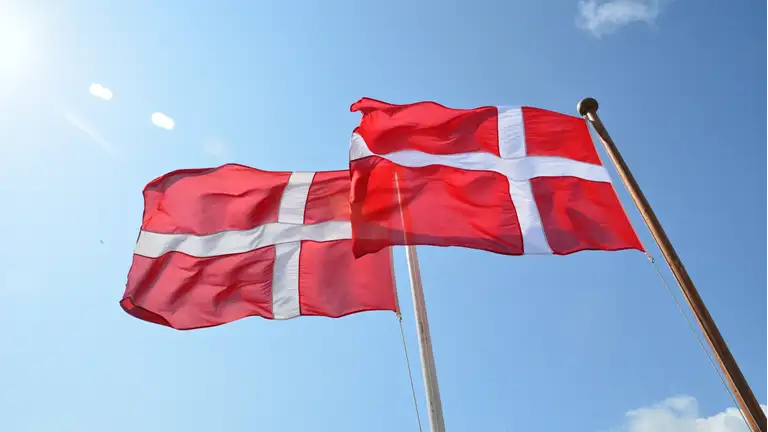 Danske flag der vejer i vinden