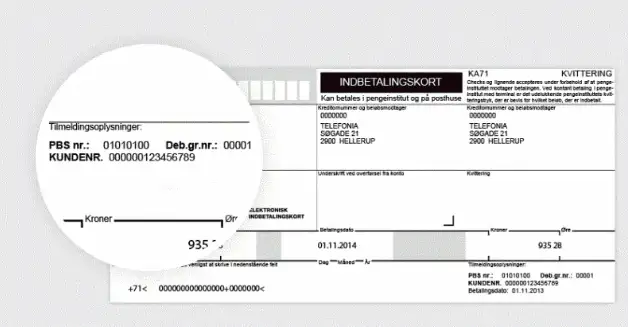 Billede af indbetalingskort med PBS kode